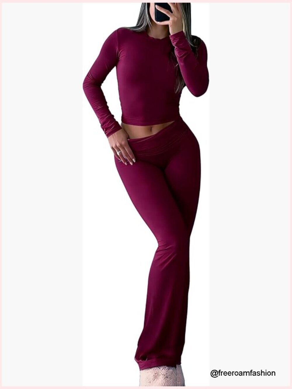 2 Piece Lounge Set: Crop Top & High Waist Flare Pants, Tummy Control, Soft Knit